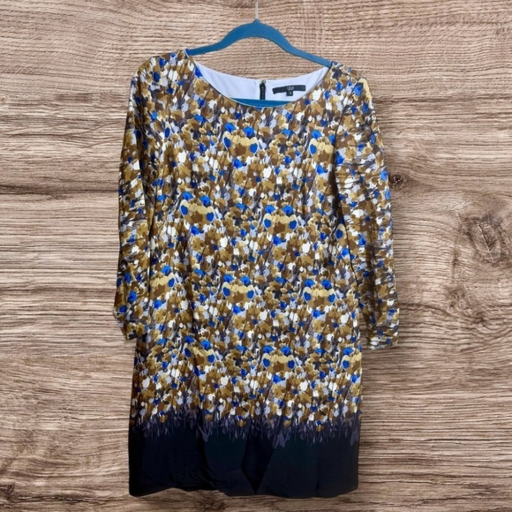 Tibi 100% silk shift dress. Floral. Size 6. Blue and brown.